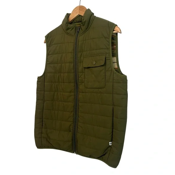 Hang Ten Men's Small Quilted Green Puffer Pocket Sleeveless Zipper Winter Vest - Picture 3 of 4